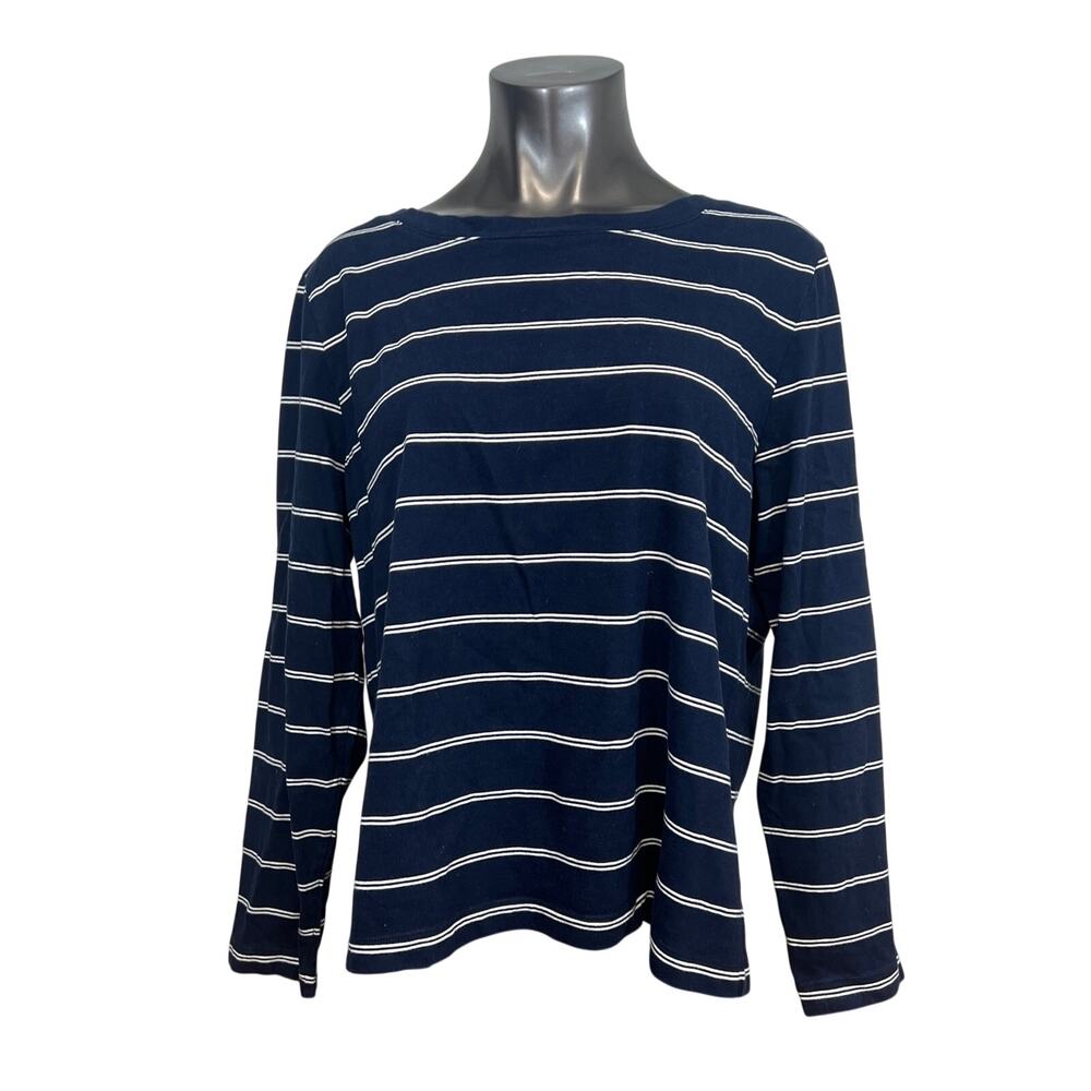 Orvis Women's Long Sleeve Top Stripe Blue White Nautical Cotton Size XL